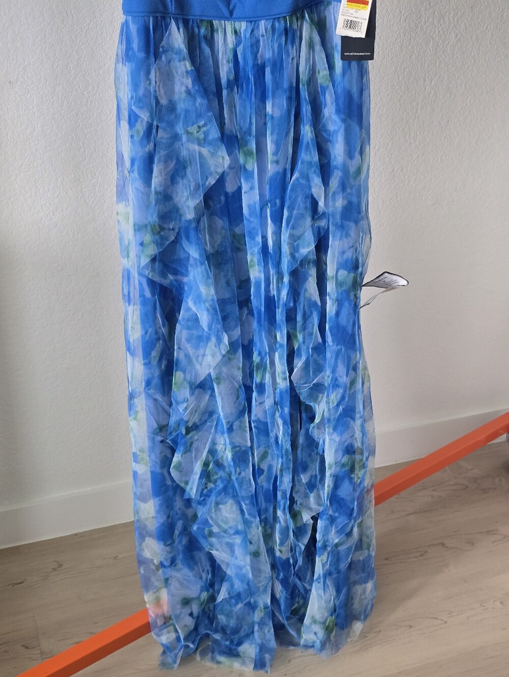NWT Adrianna Papell One Shoulder Sweetpea Combo Floral Chiffon Gown Size 10 $229 - Picture 7 of 12